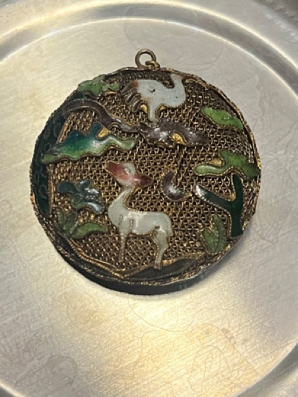Vintage Chinese filigree & Cloisonné enamel pendant